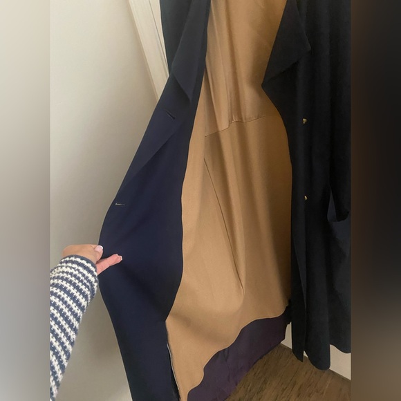 VINTAGE 90’s Talbots Navy Wool Gold Buttons Classic Trench Coat Sz 14 Petite - Picture 6 of 11